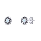 Floral Boho Stud Earring 7.4mm Oxidized Lab Created White Opal 925 Sterling Silver Wholesale