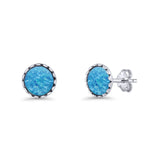 Round Lab Created Blue Opal Stud Earring Oxidized 925 Sterling Silver Wholesale