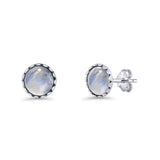 Round Moonstone Stud Earring Oxidized 925 Sterling Silver Wholesale