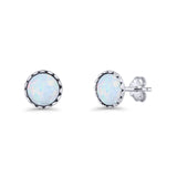 Round Lab Created White Opal Stud Earring Oxidized 925 Sterling Silver Wholesale