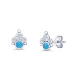 Paw Print Stud Earring Lab Created Blue Opal & Cubic Zirconia 925 Sterling Silver Wholesale