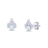 Paw Print Stud Earring Lab Created White Opal & Cubic Zirconia 925 Sterling Silver Wholesale