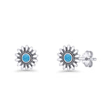 Sunflower Stud Earring 8.6mm Lab Created Blue Opal Oxidized 925 Sterling Silver Wholesale