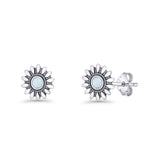 Sunflower Stud Earring 8.6mm Lab Created White Opal Oxidized 925 Sterling Silver Wholesale