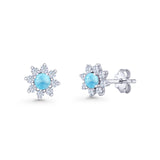 Flower Stud Earring Larimar & Cubic Zirconia 925 Sterling Silver Wholesale