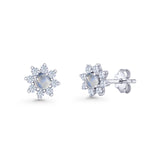 Flower Stud Earring Moonstone & Cubic Zirconia 925 Sterling Silver Wholesale