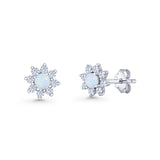 Flower Stud Earring Lab Created White Opal & Cubic Zirconia 925 Sterling Silver Wholesale