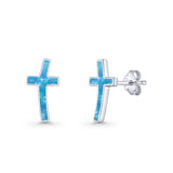 Cross Stud Earring Lab Created Blue Opal 925 Sterling Silver Wholesale