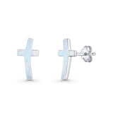 Cross Stud Earring Lab Created White Opal 925 Sterling Silver Wholesale