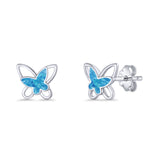 Butterfly Stud Earring Lab Created Blue Opal Push Back 925 Sterling Silver Wholesale