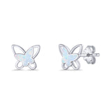 Butterfly Stud Earring Lab Created White Opal Push Back 925 Sterling Silver Wholesale