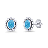 Oval Lab Created Blue Opal Beaded Bali Stud Earring Oxidized 925 Sterling Silver Wholesale