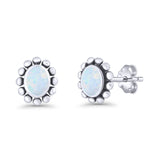 Oval Lab Created White Opal Beaded Bali Stud Earring Oxidized 925 Sterling Silver Wholesale