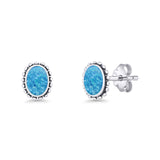 Oval Solitaire 6.8mm Beaded Stud Earring Lab Created Blue Opal 925 Sterling Silver Wholesale