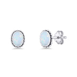 Oval Solitaire 6.8mm Beaded Stud Earring Lab Created White Opal 925 Sterling Silver Wholesale