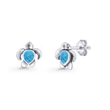 Turtle Stud Earring 8.8mm Oxidized Lab Created Blue Opal 925 Sterling Silver Wholesale