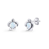 Turtle Stud Earring 8.8mm Oxidized Lab Created White Opal 925 Sterling Silver Wholesale