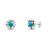 Sunflower Stud Earring 8.8mm Turquoise Oxidized 925 Sterling Silver Wholesale