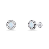 Sunflower Stud Earring 8.8mm Lab Created White Opal Oxidized 925 Sterling Silver Wholesale