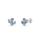 Cactus Stud Earring 8mm Oxidized Lab Created Blue Opal 925 Sterling Silver Wholesale