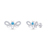 Bee Butterfly Stud Earring Lab Created Blue Opal Push Back 925 Sterling Silver Wholesale