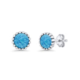 Half Ball Round Stud Earring Lab Created Blue Opal 925 Sterling Silver Wholesale