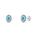 Oval Stud Earring 7.8mm Lab Created Blue Opal Oxidized 925 Sterling Silver Wholesale