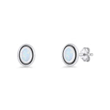 Oval Stud Earring 7.8mm Lab Created White Opal Oxidized 925 Sterling Silver Wholesale