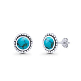 Round Turquoise Beaded Oxidized Stud Earring 925 Sterling Silver Wholesale