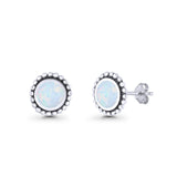 Round Lab Created White Opal Beaded Oxidized Stud Earring 925 Sterling Silver Wholesale