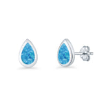 Pear Teardrop 9.3mm Solitaire Lab Created Blue Opal Stud Earring 925 Sterling Silver Wholesale