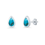 Pear Teardrop 9.3mm Solitaire Turquoise Stud Earring 925 Sterling Silver Wholesale