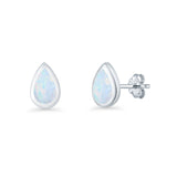 Pear Teardrop 9.3mm Solitaire Lab Created White Opal Stud Earring 925 Sterling Silver Wholesale