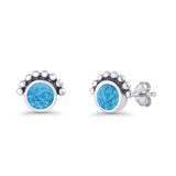 Round Solitaire Lab Created Blue Opal Oxidized Stud Earring Beaded 925 Sterling Silver Wholesale