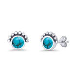 Round Solitaire Turquoise Oxidized Stud Earring Beaded 925 Sterling Silver Wholesale