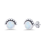 Round Solitaire Lab Created White Opal Oxidized Stud Earring Beaded 925 Sterling Silver Wholesale