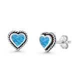 Heart Twisted Rope Solitaire Lab Created Blue Opal Stud Earring Oxidized 925 Sterling Silver Wholesale