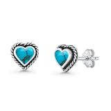 Heart Twisted Rope Solitaire Turquoise Stud Earring Oxidized 925 Sterling Silver Wholesale