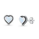 Heart Twisted Rope Solitaire Lab Created White Opal Stud Earring Oxidized 925 Sterling Silver Wholesale