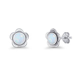 Flower 7.5mm Round Lab Created White Opal Floral Stud Earring Oxidized 925 Sterling Silver Wholesale