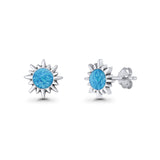 Sunflower 11mm Round Lab Created Blue Opal Stud Earring Star Oxidized 925 Sterling Silver Wholesale