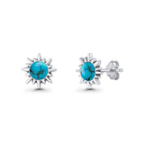 Sunflower 11mm Round Turquoise Stud Earring Star Oxidized 925 Sterling Silver Wholesale