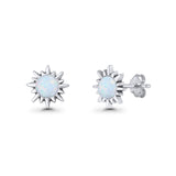 Sunflower 11mm Round Lab Created White Opal Stud Earring Star Oxidized 925 Sterling Silver Wholesale