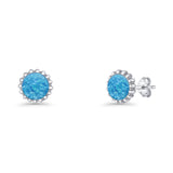 Round Stud Earring Lab Created Blue Opal Oxidized 925 Sterling Silver Wholesale