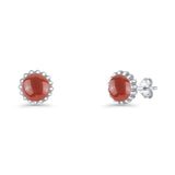 Round Stud Earring Red Carnelian Oxidized 925 Sterling Silver Wholesale