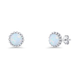 Round Stud Earring Lab Created White Opal Oxidized 925 Sterling Silver Wholesale