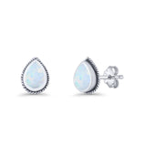 Pear Teardrop Lab Created White Opal Stud Earring Oxidized 925 Sterling Silver Wholesale