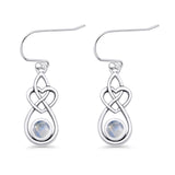 Round Moonstone Celtic Knot Heart Fishhook Earring 925 Sterling Silver