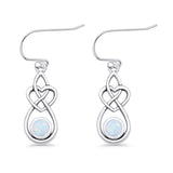 Round Lab Created White Opal Celtic Knot Heart Fishhook Earring 925 Sterling Silver