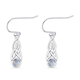 Round Moonstone Trinity Dangle Fishhook Earring 925 Sterling Silver